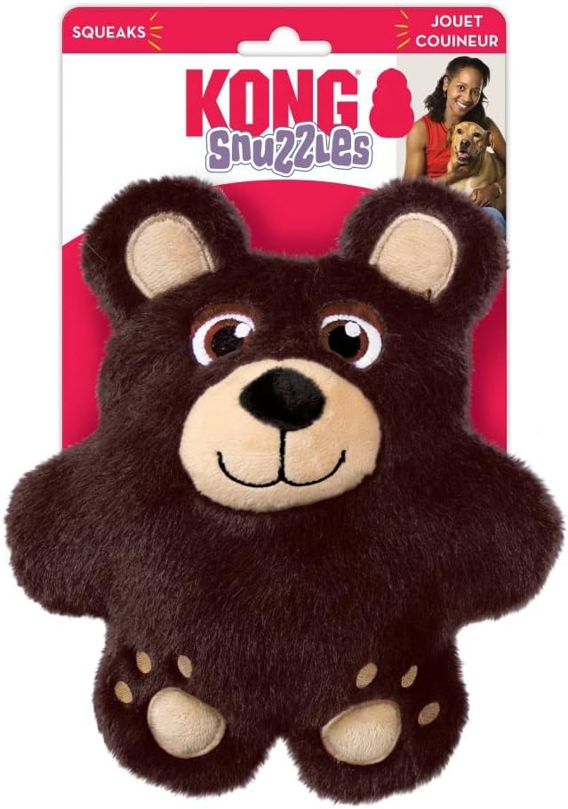 KONG Snuzzles Dog Toy, Plush Squeaker, Crinkle Sounds, Soft Durable Indoor Play (Bear, Medium)