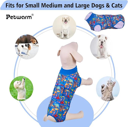 PetWarm Dog Surgical Suit, Surgery Suit for Dogs, Onesie for Dogs, Anti-Licking Dog Surgical Recovery Pajamas, Bodysuit for Abdominal Affected Areas Sensitive Skin Areas, Zoo Pattern, Blue, 2XL