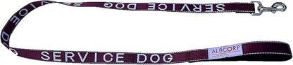 Albcorp Service Dog Leash - Embroidered- with Padded Neoprene Handle and Reflective Threads, 4 Feet, for Harnesses, Vests or Collars, Maroon