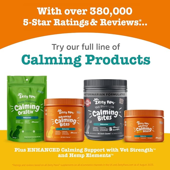 Zesty Paws Senior Advanced Calming & Cognition Soft Chews for Dogs - Supplements for Dog Brain Health & Nervous System Support + Calming & Relaxation -with Ashwagandha & DHA