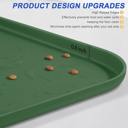 SMILOOL Silicone Pet Feeding Mat with Raised Edge for Food and Water, Dog Bowl Mats, Cat Bowls Placemat with High Lip for Floor Waterproof, Rubber Tray for Cats and Dogs 22 x 14 x0.8 Dark Olive