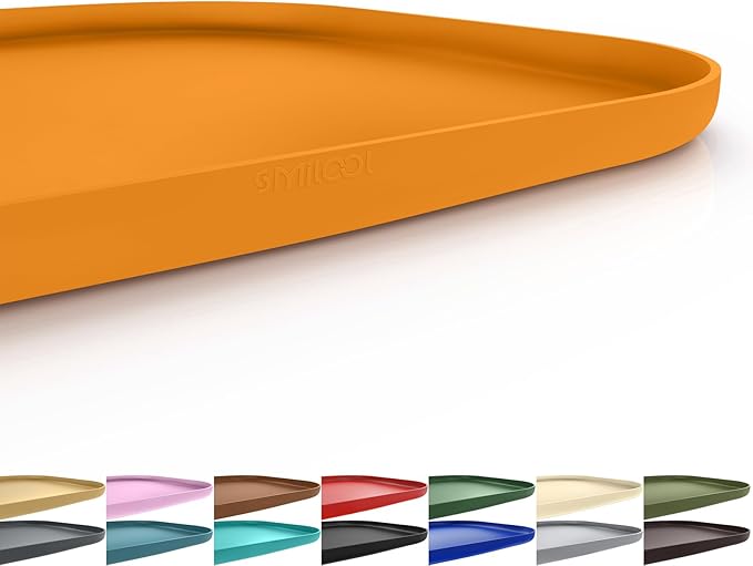 Smilool Silicone Pet Food Mat with Raised Edge for Food and Water Bowl, Dog Feeding Mats, Cat Food Trays for Floor Waterproof, Rubber Tray for Dogs and Cats, 22 x 14 x 0.8 Orange