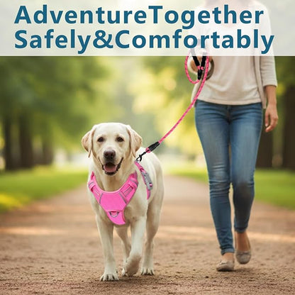 BARKBAY Dog Harness No Pull Oxford with ID Tag Pocket - Heavy Duty, Reflective, Easy Control for Large Dogs(Pink Oxford,L)