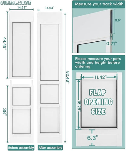 Dog Door for Sliding Glass Door - Large Doggy Door for Sliding Door Dog Door Insert - 78 3/8 Inch to 82 1/2 Inch Height Adjustable Pet Door with Lock - Openning Size: 11" W x 15.7" H