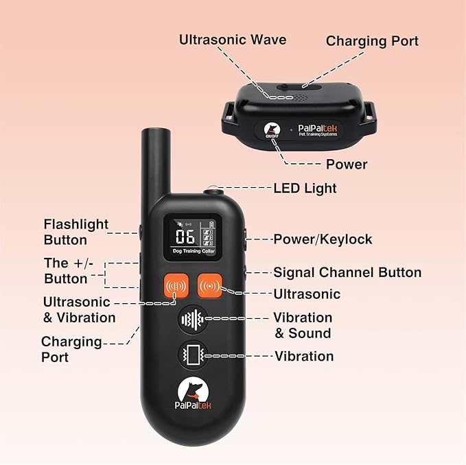PaiPaitek No Shock Dog Training Collar with Remote 3300ft Range, Humane Vibrating Dog Collar, 3 Modes Ultrasonic, Beep, Vibration for Small Medium Large Dogs - Security Lock & No Prongs