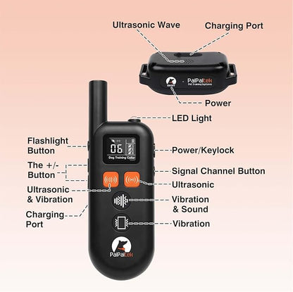 PaiPaitek No Shock Dog Training Collar with Remote 3300ft Range, Humane Vibrating Dog Collar, 3 Modes Ultrasonic, Beep, Vibration for Small Medium Large Dogs - Security Lock & No Prongs