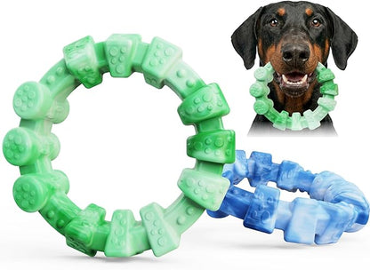 BoYoYo Dog Toys for Aggressive Chewers, 2 Pack Indestructible Dog Toys for Large Breed, Durable Chew Toy for Dogs to Keep Them Busy, Ring Toy for Trainging & Cleaning Teeth, Milk Flavored