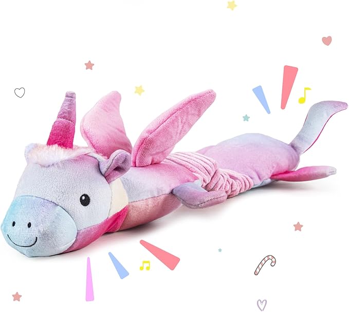 lilfrd Squeaky Crinkle Plush Unicorn Dog Toys, Dog Toys to Keep Them Busy, Tug of War & Pull Toys for Small, Medium Dogs Puppy