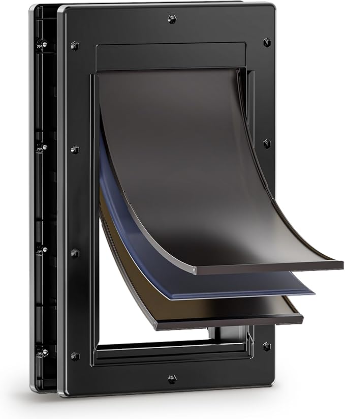 3-Flap Dog Door, Doggy Door, Doggie Door, Cat Door for Install in Interior and Exterior Doors, Insulation Flap, 2 Magnetic Flaps, Closing Panel, Never Rust, for Pets Up to 45lb