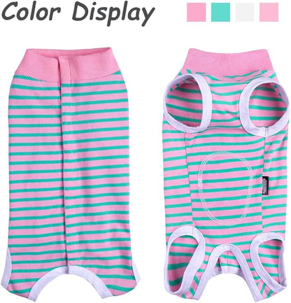 Dog Surgery Recovery Suit,Female Male Puppy Shirt,Dog Spay Neuter Onesie,E-Collar Cone Alternative,Abdominal Wound Protector,Prevent Licking Wound(Pink Green Stripe-xs)