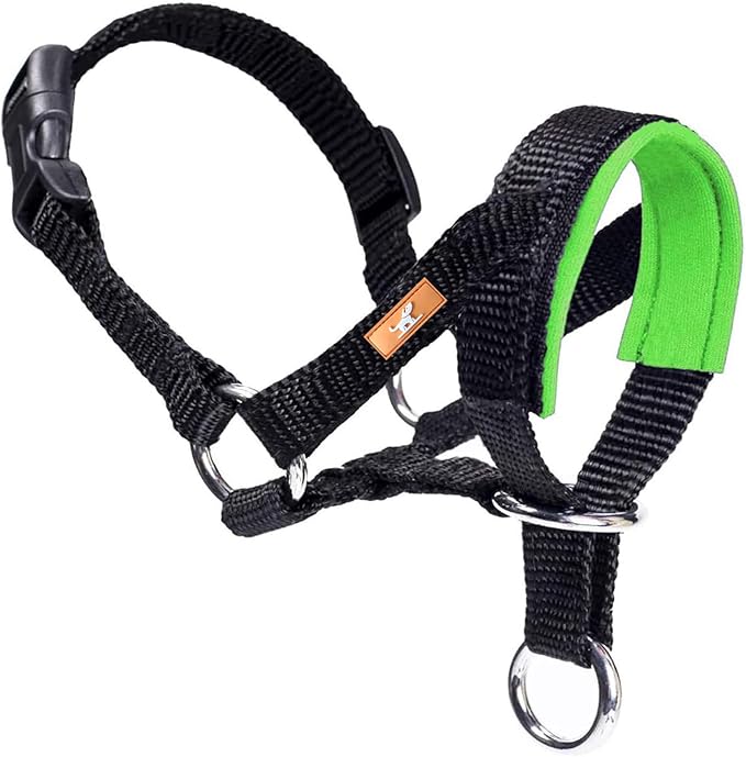 Dog Head Collar with Soft Fabric, Head Harness Stops Dog Pulling, Head Leash for Small Medium Large Dogs Walking (S,Apple Green)