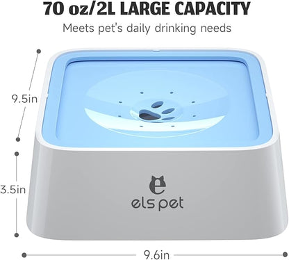 ELS PET No Spill Dog & Cat Bowl - 70oz/2L Large Capacity Travel Water Dispenser (Blue)