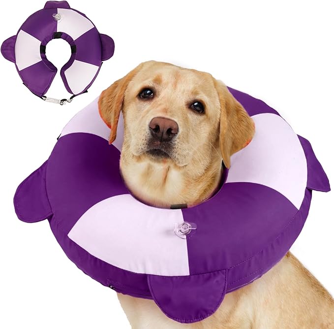 Inflatable Dog Cone for Large Dogs- Lightweight Neck Recovery ECollar,Comfortable Donut E-Collar After Surgery Anti-Licking & Biting,Waterproof Easy to Clean (Purple,XL)