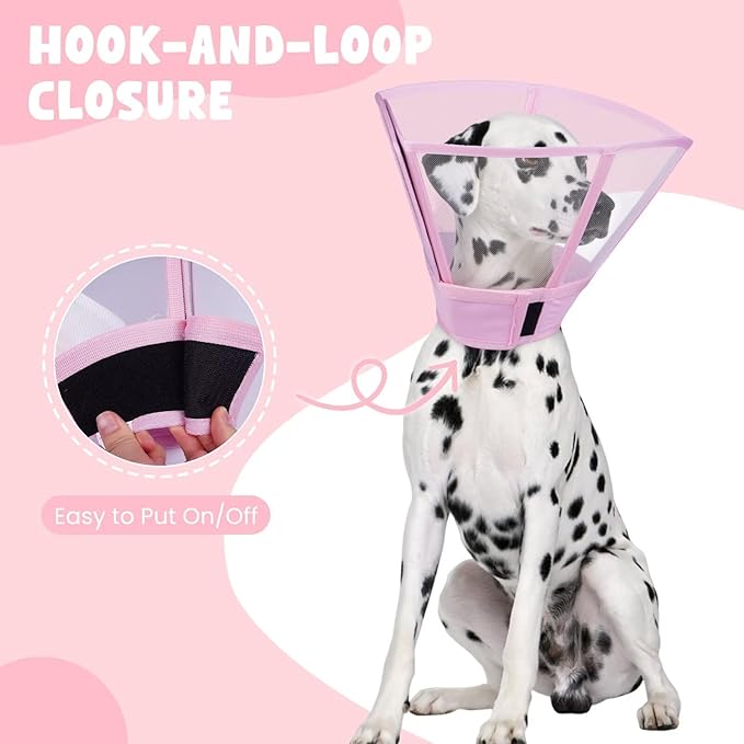 Dog Cone Collar for Dogs After Surgery,Transparent Dogs Cone Stop Licking,Foldable Dog Recovery Collars & Cones Anti-Bite Lick Protective Wound,Protective Elizabethan Collar Alternative,Pink,S