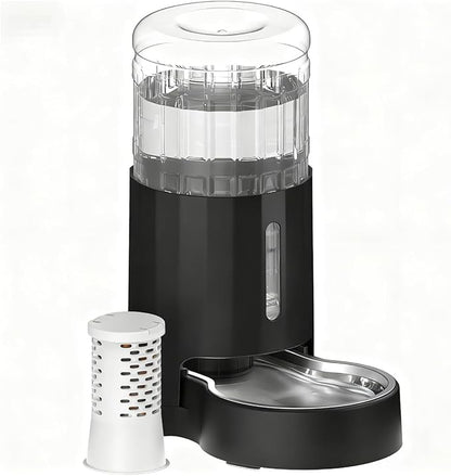 CZPET Automatic 4L Filter Dog and Cat Water Dispenser with Stainless Steel Bowl Gravity Waterer,Large Capacity and Drinking Area Noise-Free for Pets (Black)