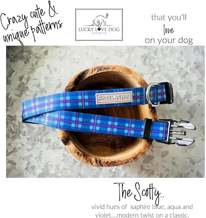 Lucky Love Dog Martingale Dog Collar & Leash - Adjustable, No-Slip, Durable, Comfortable, Soft Webbing, & Stylish Patterned Collar & Leash Set for Male and Female Dogs - Scotty Combo, Medium