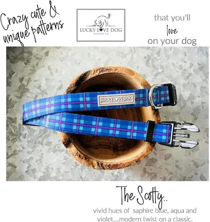 Lucky Love Dog Martingale Dog Collar & Leash - Adjustable, No-Slip, Durable, Comfortable, Soft Webbing, & Stylish Patterned Collar & Leash Set for Male and Female Dogs - Scotty Combo, Medium