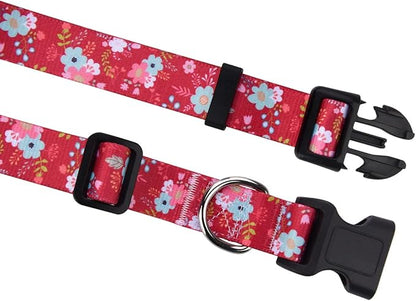 Mihqy Dog Collar with Bohemia Floral Tribal Geometric Patterns - Soft Ethnic Style Collar Adjustable for Small Medium Large Dogs(Red Flower,XS)