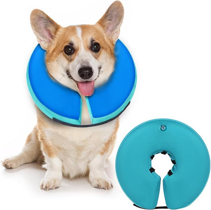 MIDOG Soft Inflatable Dog Cone,Donut E-Collar Alternative for After Surgery, Prevents Licking,Allowing Normal Eating & Vision,Comfortable Recovery Collar for Small Medium Large Dogs & Cats,GreenBlue-S