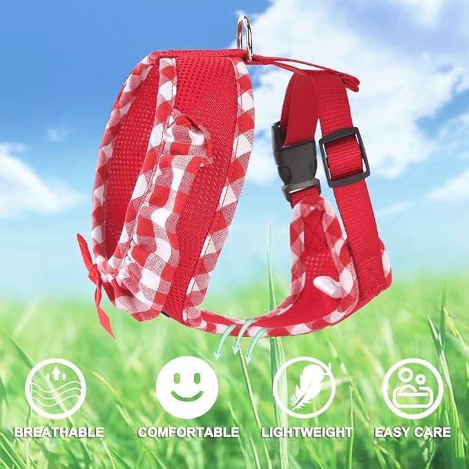 SuperBuddy Upgraded Soft Mesh Dog Harness, Super Breathable Lightweight Pet Harnesses for Puppy Dogs Outdoor Walking, Pink and Red Dog Harness Set Packing-XSmall