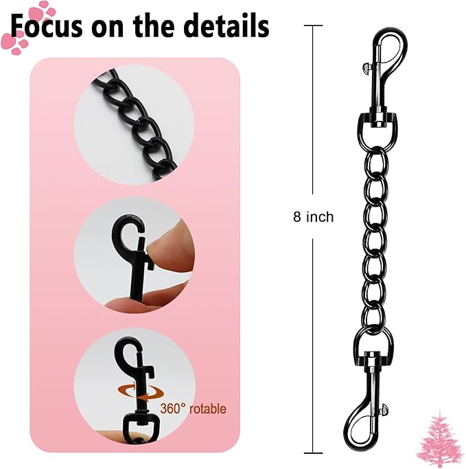 2 PCS Dog Collar Metal Safety Clip, Harness Collar Leash Chain Connector, Heavy Duty Double End Spring Backup Buckle Clasp, Escape-Proof Safety Accessory (Medium, Black)
