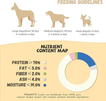 Pawmate Dog Treats Chicken Wrapped Rawhide Sticks w/Taurine, Long Lasting Dog Chews Trainning Snacks High Protein, Natural Chicken Treats for Small Medium Large Dogs 20-21 Counts, 10.6 oz