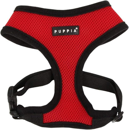 Puppia Soft Dog Harness No Choke Over-The-Head Triple Layered Breathable Mesh Adjustable Chest Belt and Quick-Release Buckle, Red, X-Small