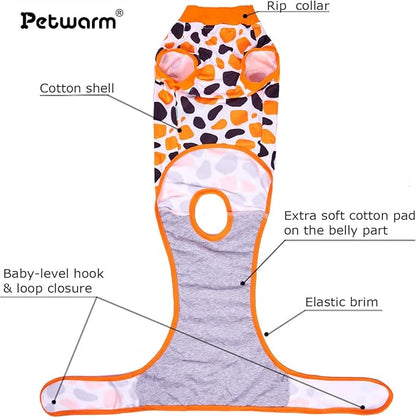PetWarm Surgery Suit for Dogs Male, Recovery Suit for Female Male Dogs, Dog Onesie After Surgey Spay Neuter Professional Pet Recovery Shirt Dog Abdominal Wounds Bandages, Leopard Pattern, Orange, M