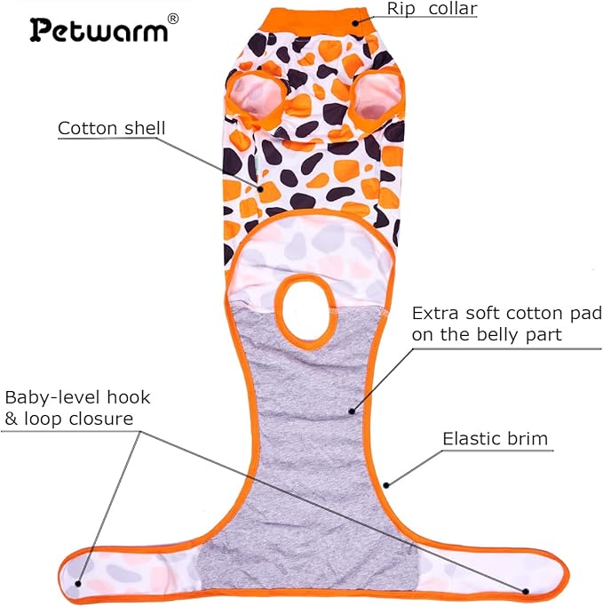 PetWarm Dog Recovery Suit, Recovery Suit for Female Male Dogs, Dog Onesie After Surgey Spay Neuter Professional Pet Abdominal Wounds Bandages, Leopard Pattern, Orange, L