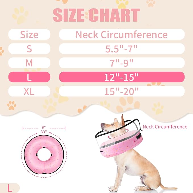 2-in-1 Soft Inflatable Dog Cone Collar Alternative with Enhanced Anti-Licking Guard Shield, Dog Donut Collar After Surgery, Adjustable Recovery Cones for Large Medium Dogs and Cats(Donut Pink, L)