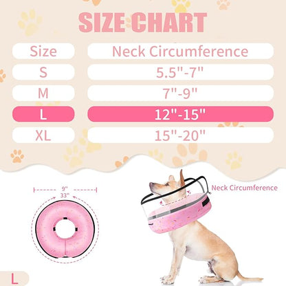 2-in-1 Soft Inflatable Dog Cone Collar Alternative with Enhanced Anti-Licking Guard Shield, Dog Donut Collar After Surgery, Adjustable Recovery Cones for Large Medium Dogs and Cats(Donut Pink, L)