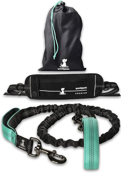 SparklyPets Hands Free Dog Leash for Medium and Large Breeds – Professional Harness with Reflective Stitches for Training, Walking, Jogging and Running Your Pet (Premium Teal, for 1 Dog)