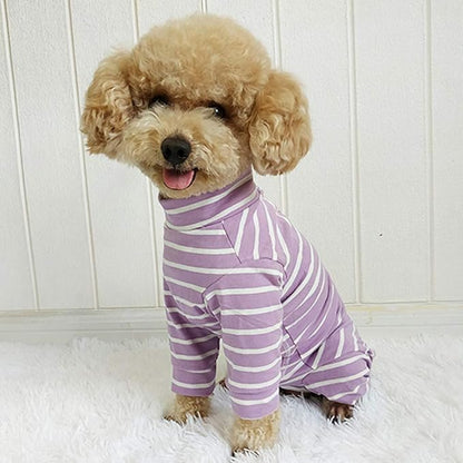 Dog’s Recovery Suit Post Surgery Shirt for Puppy, Full Coverage Dog's Bodysuit Wound Protective Surgical Clothes for Small and Medium Pets (Purple White Stripe-l)