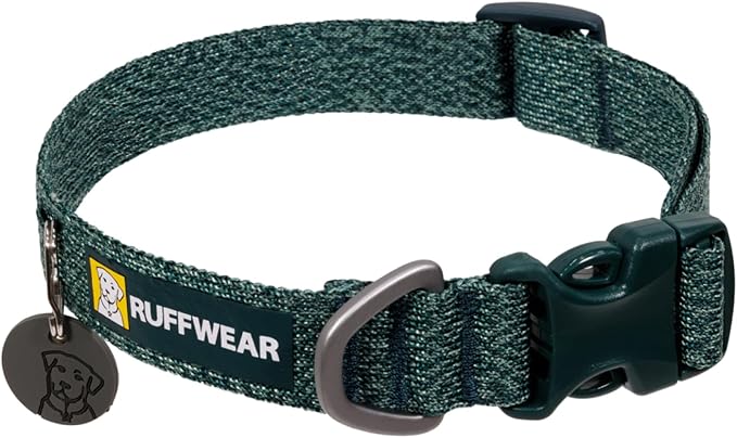 Ruffwear, Front Range Flex Dog Collar, Soft Engineered Knit for Everyday Walks, Lightweight Adjustable with Aluminum V-Ring, Integrated ID Tag Silencer, Quick Release Buckle, Deep Teal, 20"-26"