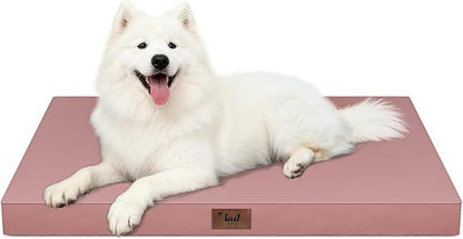 Outdoor Large Washable Dog Bed, Orthopedic Egg Crate Foam Dog Crate Mat for Large Dogs with Removable Oxford Cooling Cover, Pink