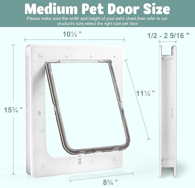 Dog Door, Weatherproof Pet Doors for Petite to Average Sized Dogs, Cats or Other Pets, Upgraded and Thickened, 8" × 11" Opening Flap Size, Easy Installation