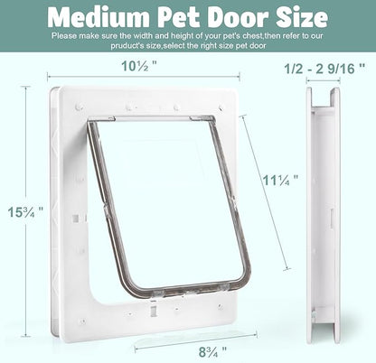Dog Door, Weatherproof Pet Doors for Petite to Average Sized Dogs, Cats or Other Pets, Upgraded and Thickened, 8" × 11" Opening Flap Size, Easy Installation