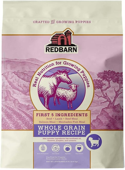Redbarn Whole Grain Puppy Dry Dog Food Kibble - Beef & Lamb Recipe - Made in USA No Chicken Recipe with Functional Ingredients to Support Healthy Heart, Skin, Coat, Immunity & Digestion - 22lb