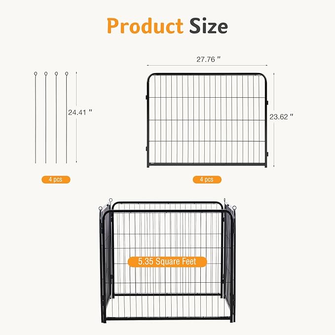NEWBULIG Dog Playpen for Indoor 24 Inch 4 Panels - Portable Heavy Duty Metal Pet Exercise Pen, Foldable Small Dog Puppy Playpen Fence for Outdoor RV, Camping, Yard, Garden