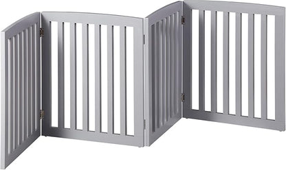 Freestanding Dog Door Indoor Folding Puppy Gate for Doorways Stairs 4-Panel Wood Pet Safe Barrier Fence for Hallways, Gray