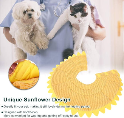 Cat Recovery Collar, Cute Sun Flower Soft Plush Cat Cone Cones Elizabethan Collar for Dog Cat Kitten After Surgery, Wound Healing, Daily Use(S)