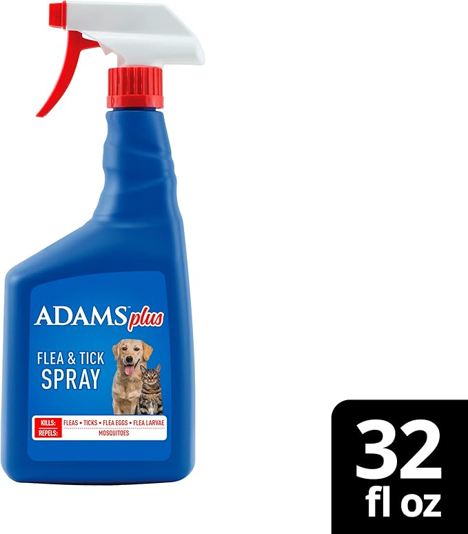 ADAMS Plus Flea & Tick Dog and Cat Spray, Kills Fleas & Ticks, Repels Mosquitoes, Prevents Flea Infestations for up to 2 Months, Flea Treatment for Dogs, Cats, Puppies, & Kittens, 32 Fl oz