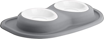 WeatherTech Double Low Pet Feeding System w/Plastic Dog/Cat Bowls - 16 oz (2 Cups) Dark Grey (PDL1602DG)