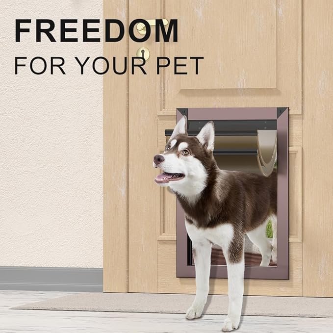 Rescumascer Large Dog Door for Door, Doggy Door with Two Sliding Lock Panels, Aluminum Doggie Door for Large Dogs up to 80lbs