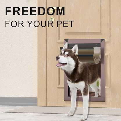 Rescumascer Large Dog Door for Door, Doggy Door with Two Sliding Lock Panels, Aluminum Doggie Door for Large Dogs up to 80lbs