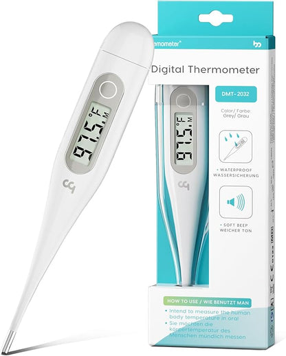 Femometer Thermometer for Adults and Kids, Digital Thermometer with Fever Alert, Memory Recall, C/F Switchable, for Oral, Rectal or Under Arm Use, Grey