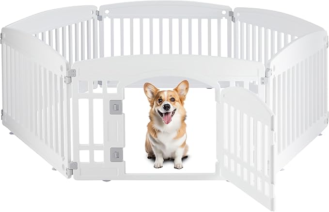 Simple Deluxe Dog Playpen, 24" Exercise 6-Panel Pet Playpen with Door, Safe and Secure, Folding and Portable Puppy Playpen for Puppies and Small Dogs, White