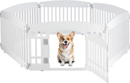 Simple Deluxe Dog Playpen, 24" Exercise 6-Panel Pet Playpen with Door, Safe and Secure, Folding and Portable Puppy Playpen for Puppies and Small Dogs, White