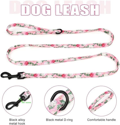 Beirui Cute Girl Dog Collars, Harnesses & Leashes Set - Adjustable Dog Collar and Leash Set with Flower - Soft Mesh Dog Vest Harness for Puppies Small & Extra Small Dogs Cats(Pink,XXS)
