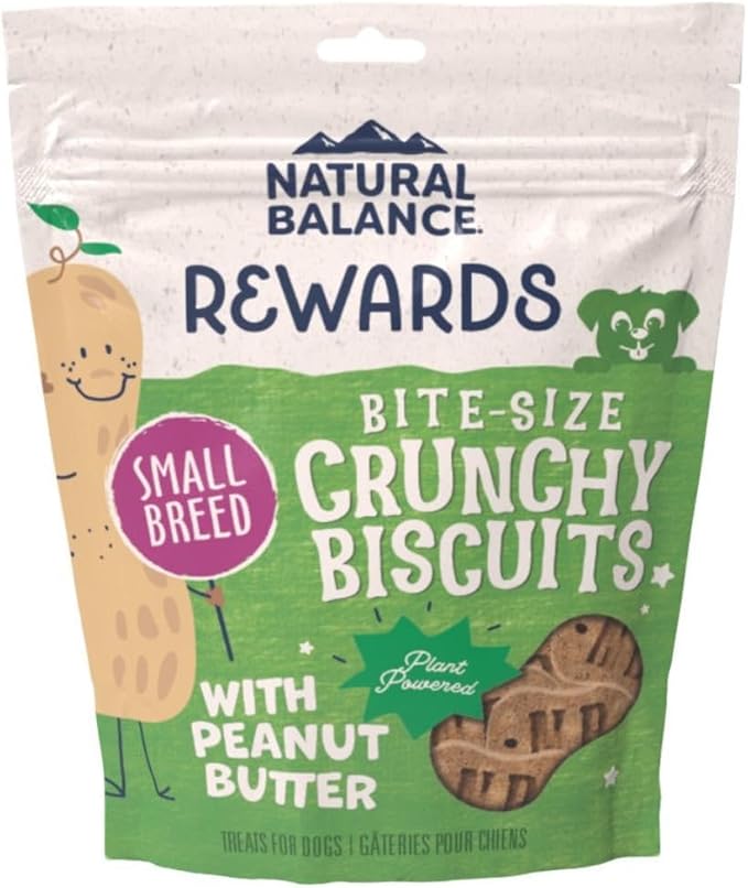 Natural Balance Limited Ingredient Rewards Crunchy Biscuits, Bite-Size Vegetarian Dog Treats for Small-Breed Adult Dogs, Peanut Butter Recipe, 8 Ounce (Pack of 1)